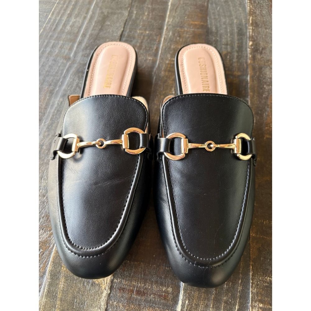 Cushionaire Women Black Faux Leather Horsebit Mules Loafers Backless Shoes 8.5M